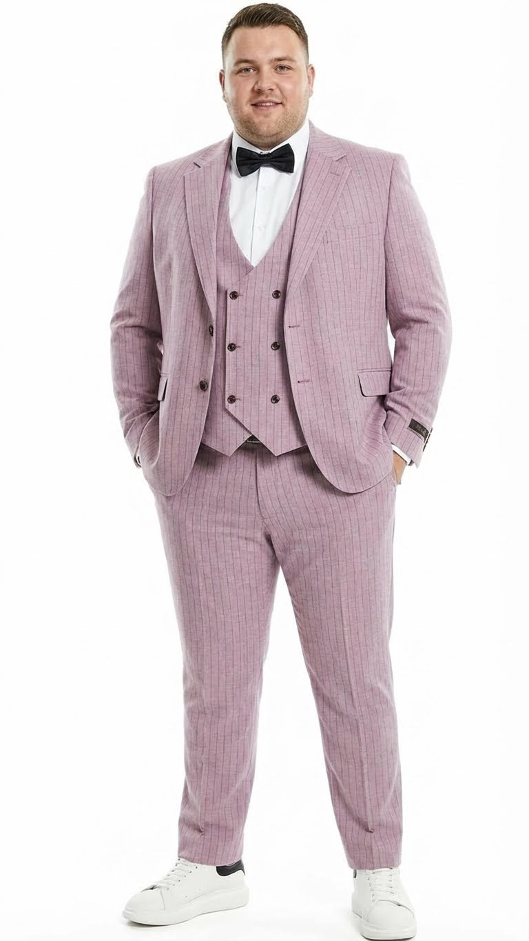Men’s Dusty Rose Pink Pinstripe Three Piece Suit with Vest | Wedding and Party Formal Wear Prom or Church Suit