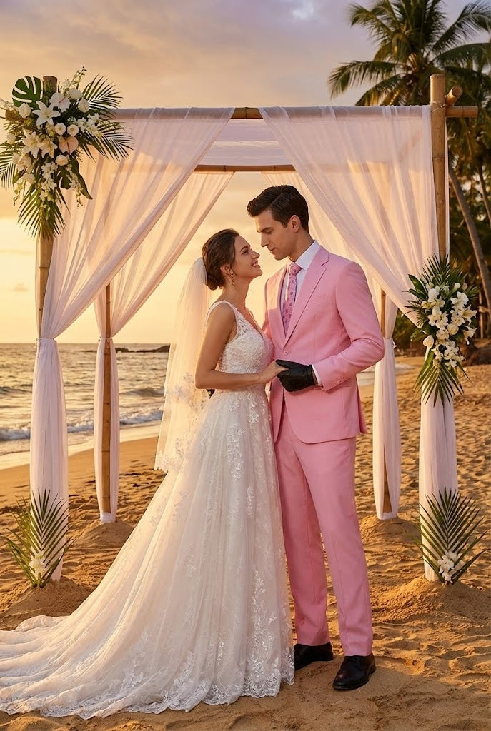 Men’s Pink Two-Piece Suit - Classic Fit Formal Jacket and Tailored Pants by USA Men's Outlet