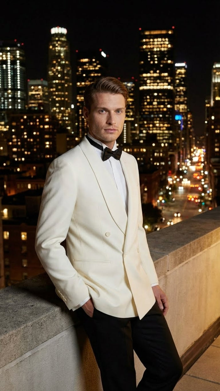 Men’s Ivory Double-Breasted Shawl Lapel Tuxedo Jacket - Premium Formal Dinner Jacket for Weddings and Black-Tie Events by USA Men's Outlet