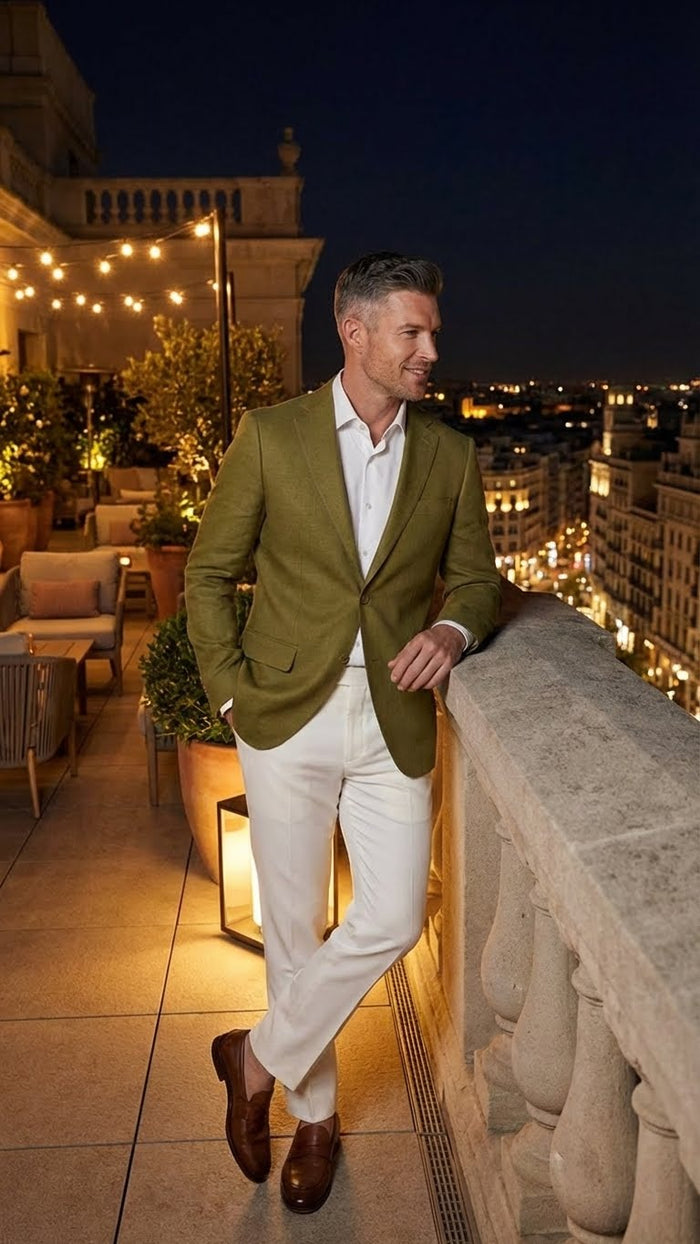 Men’s Olive Green Blazer Sport Coat - Fabric Summer in pistachio sage green USA Men's Outlet