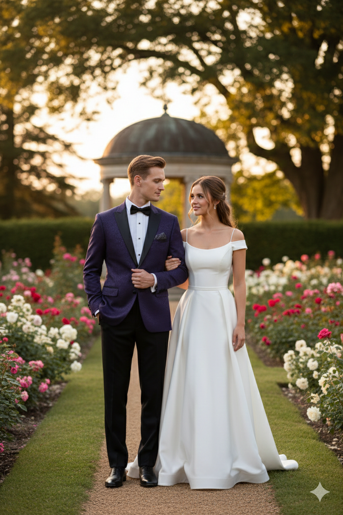 Men’s Purple Paisley Tuxedo Jacket - Ultra Slim Fit Dinner Blazer with Black Satin Peak Lapel by USA Men's Outlet