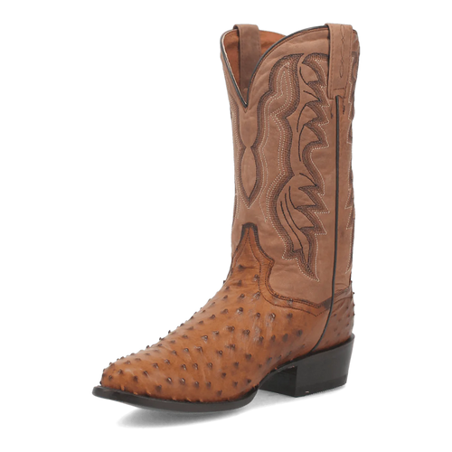 Dan Post Men's Tempe Full Quill Ostrich Round Toe Boots - Saddlebrown