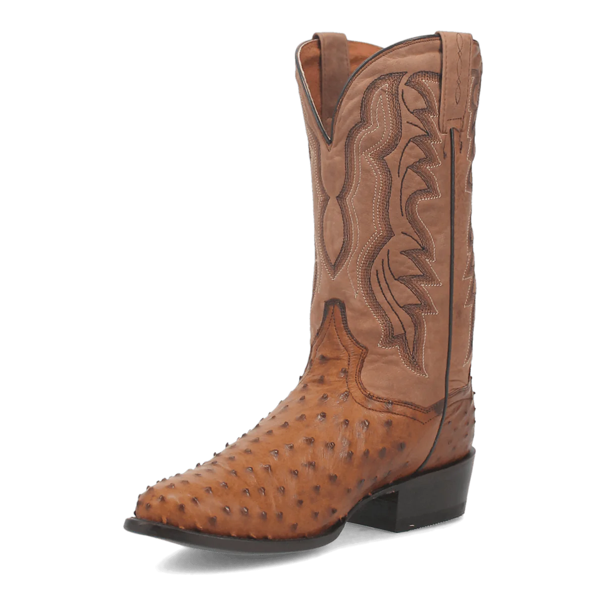 Dan Post Men's Tempe Full Quill Ostrich Round Toe Boots - Saddlebrown
