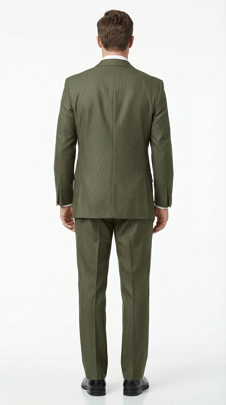 Men’s Olive Green Tuxedo With Trim Collar – Formal Wedding, Prom Suit Modern Fit