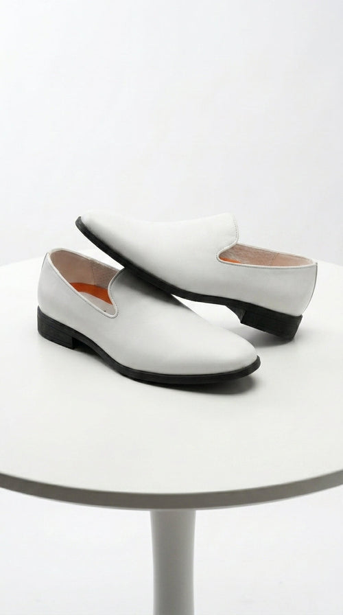 Men’s White Plain Toe Slip On Loafer Dress Shoes – Classic Formal Lightweight Shoes for Wedding, Party and Business Wear