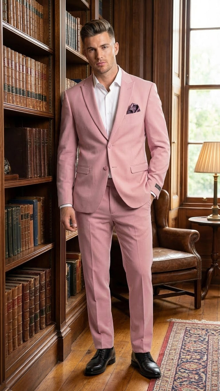 Vitali Brand Modern Fit Men’s Light Pink Formal Suit - Blush Color USA Men's Outlet