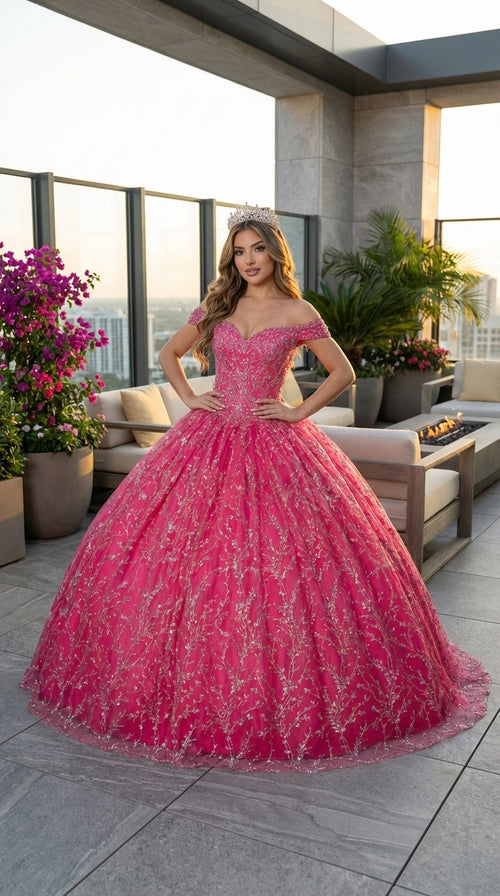 Layla K LK183 Off Shoulder Corset Quinceanera Glitter Ball Gown