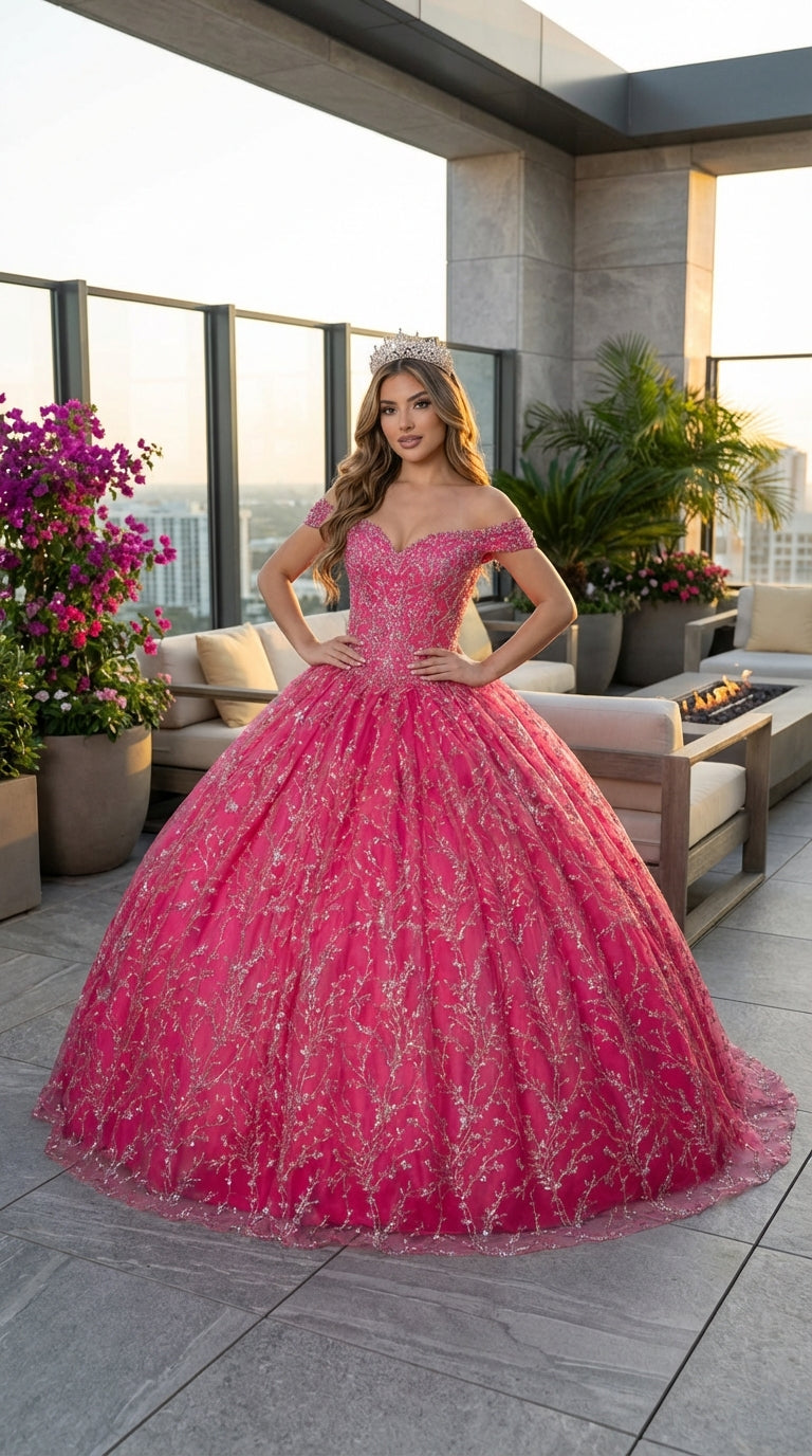 Layla K LK183 Off Shoulder Corset Quinceanera Glitter Ball Gown