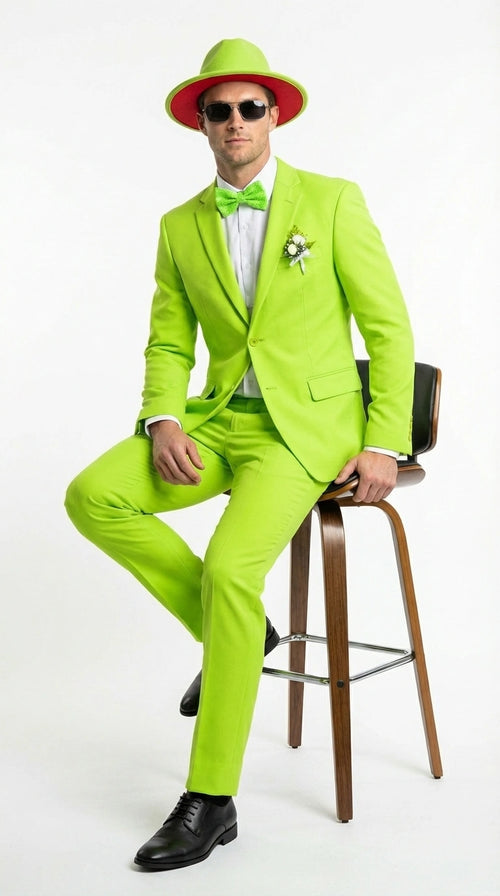 Men’s Neon Green Suit – Bright Lime Green Fashion Suit for Prom, Party, Stage Performance and Statement Formal Wear