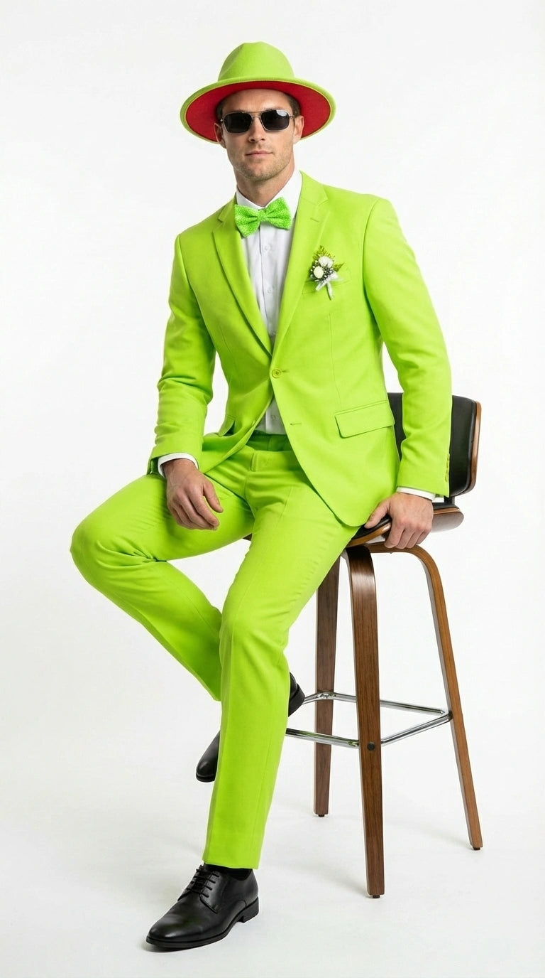 Men’s Neon Green Suit – Bright Lime Green Fashion Suit for Prom, Party, Stage Performance and Statement Formal Wear