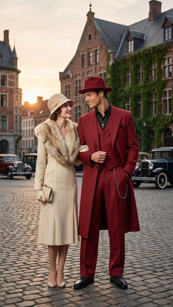 Men’s 1920s Red Zoot Suit - Long Mafia Gangster Three-Piece Vintage Outfit Zuit Pachuco Style by USA Men's Outlet