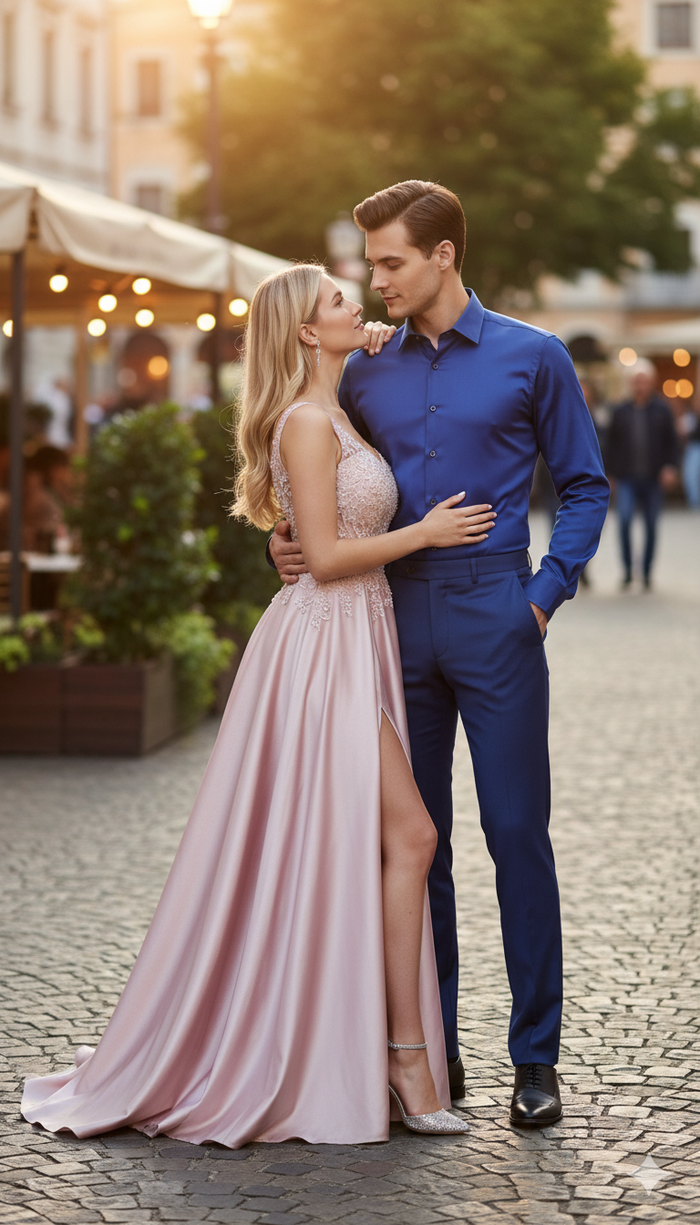 Men’s Royal Blue Satin Dress Shirt - Luxury Long Sleeve Formal Shirt for Parties, Weddings, and Business Wear by USA Men's Outlet