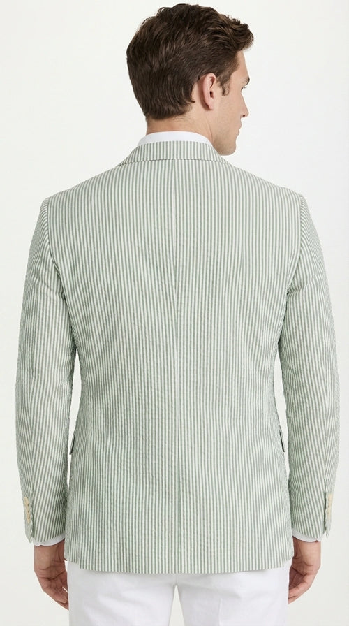 Mens Sage Green Seersucker Blazer – Lightweight Striped Summer Sport Coat Casual Smart Formal Jacket