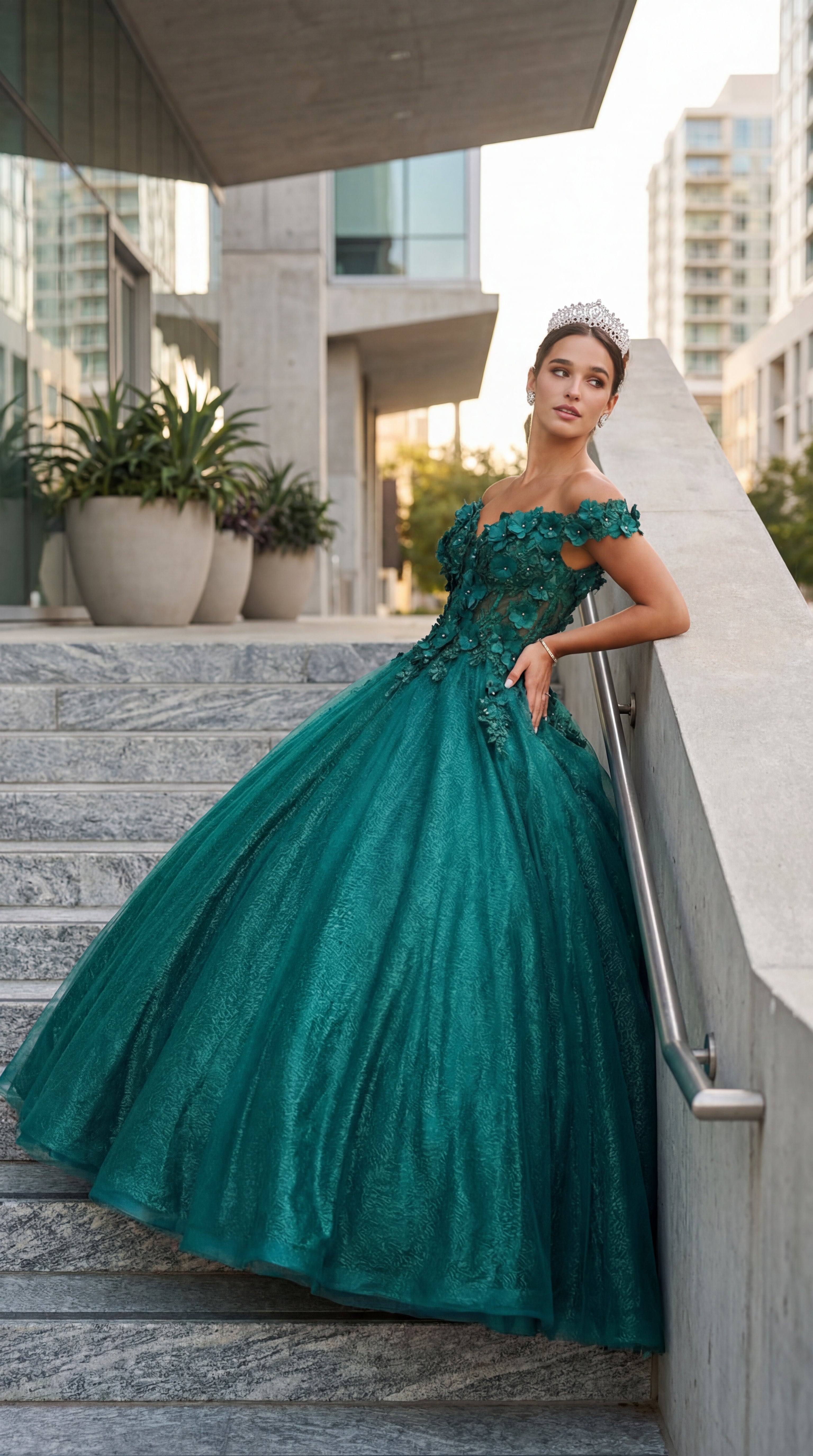 Quinceanera Dress Ball Gown Off The Shoulder Floral Corset Style LK166