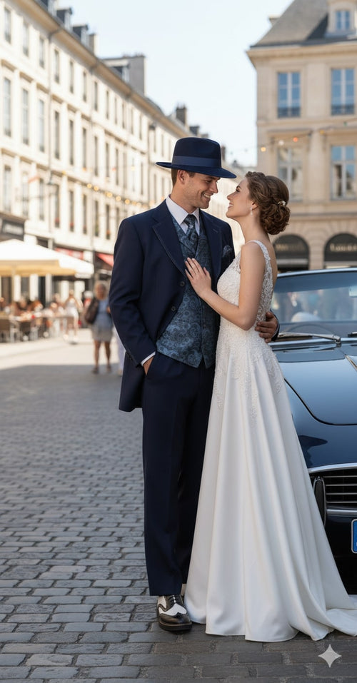 Mens 1920s Navy Blue Zoot Suit – Vintage Gangster 3-Piece Long Jacket Suit Classic Fit Pleated Pants