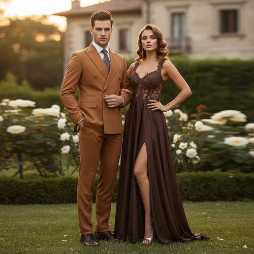 Men’s Vitali Brand Rustish Orange Brown Copper Color Double Breasted Slim Fit Suit