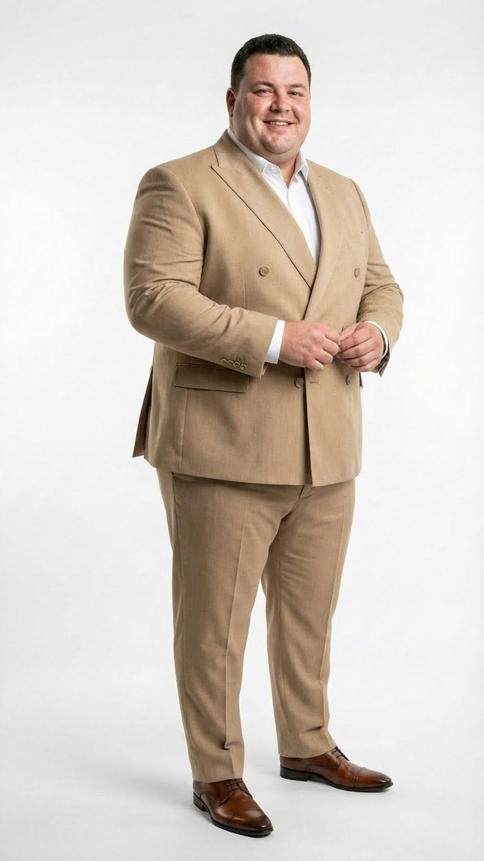 Vitali Brand Men’s Beige Double Breasted Suit - Classic Wedding, Prom & Party Wear Formal Outfit Khaki Camel Color USA Men's Outlet
