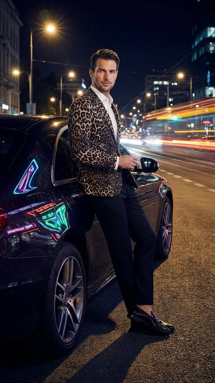 Men’s Leopard Print Blazer - Slim Fit Statement Jacket for Evening, Party, and Fashion Wear by USA Men's Outlet