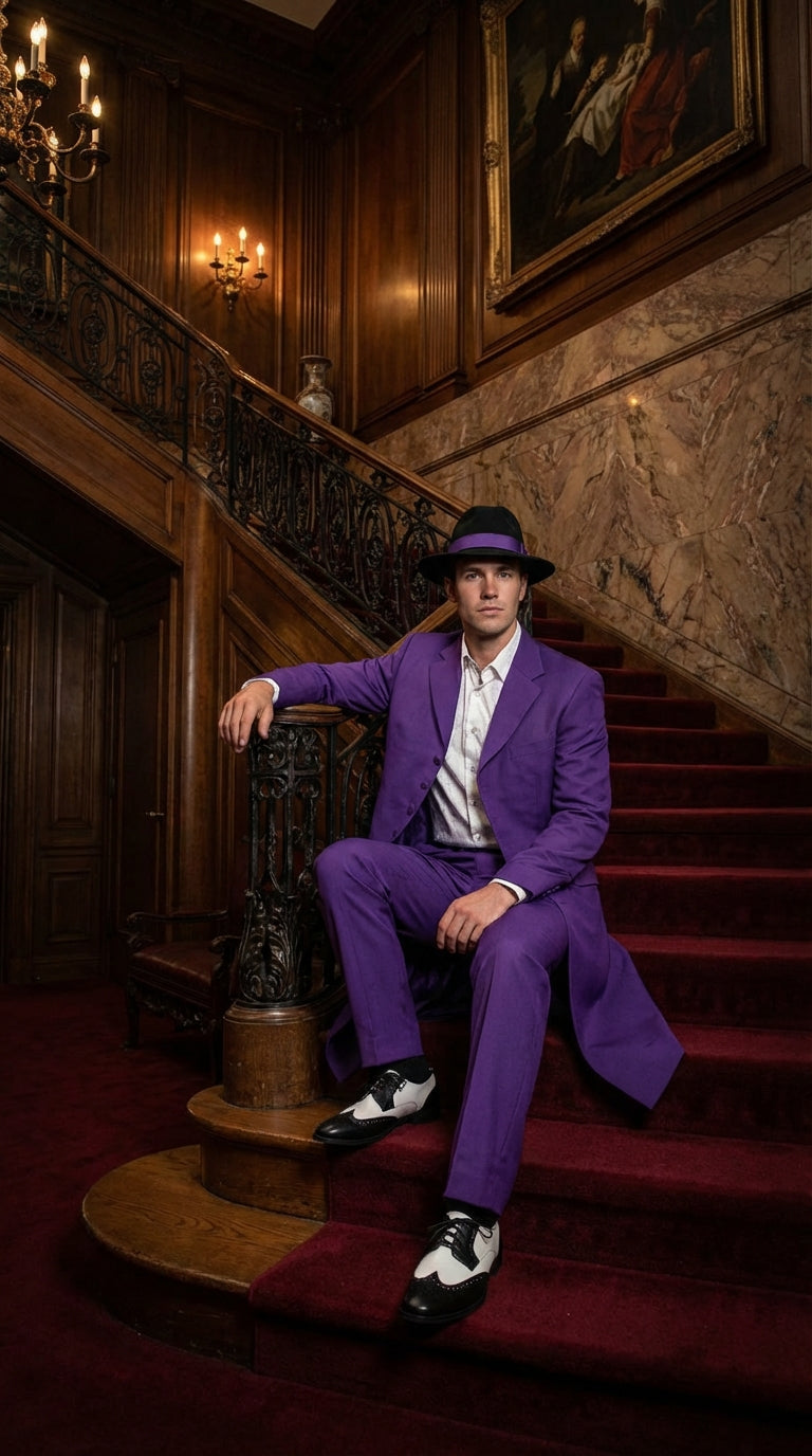 Purple Zoot Suit for Men | Classic Mafia & Gangster Style Long Coat Su