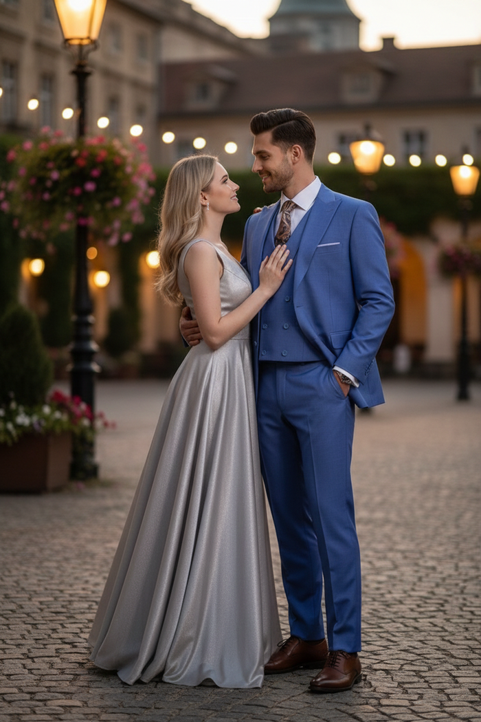 Men’s Light Blue Double-Breasted 3-Piece Suit Set - Tailored Fit Formal Business Suit in Steel Blue Sky Blue Color by USA Men's Outlet
