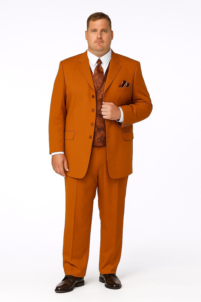 Mens Rust 3-Piece Fashion Suit - Notch Lapel with Paisley Vest, Tie and Pocket Square - Zoot Suit by USA Men's Outlet