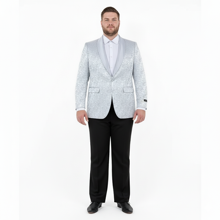 Big and Tall Men’s Silver Gray Paisley Tuxedo Jacket - Satin Shawl Lapel Blazer for Weddings, Proms, and Formal Events by USA Men's Outlet