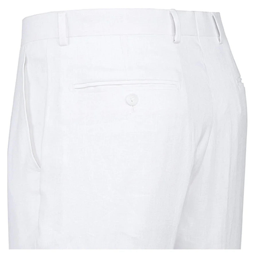 Mens Basic Two Button Classic Fit Linen Summer Suit in White
