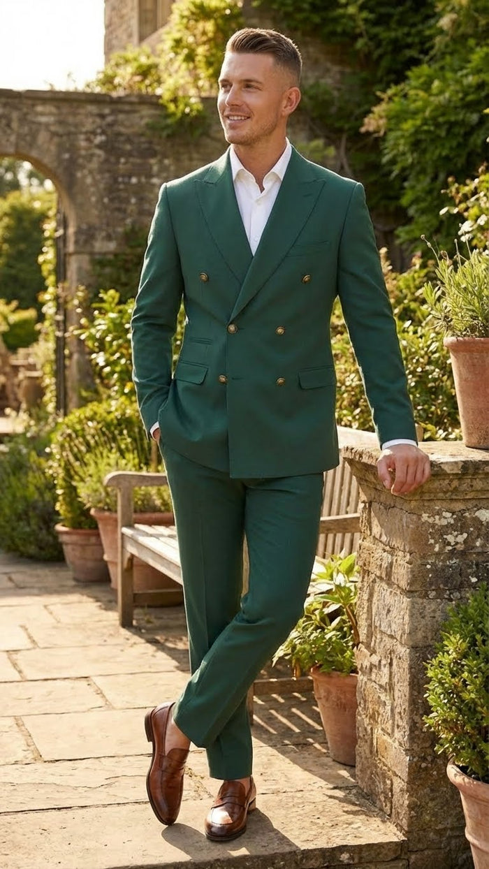 Vitali Brand Men’s Emerald Green Double Breasted Suit - Modern Fit Side Vented by USA Men's Outlet