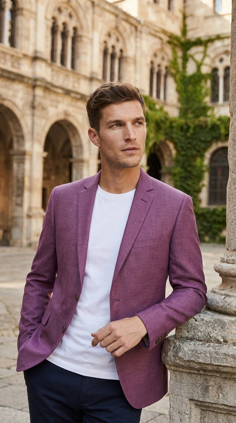 Men’s Berry Mauve Blazer – Classic 2-Button Wedding, Business and Smart-Casual Sport Coat in light purple lavender color