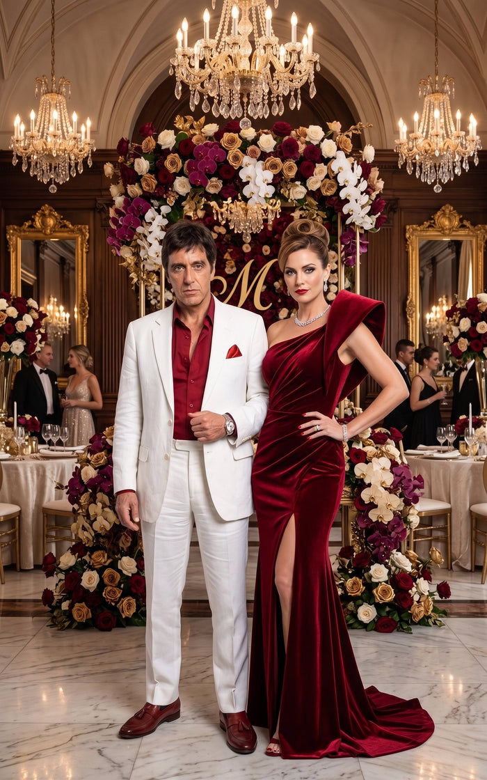 Tony Montana’s White Blazer Red Shirt Black Pants – Men’s White Blazer Outfit with Red Shirt and Black Trousers for Party, Wedding and Vintage Style Wear