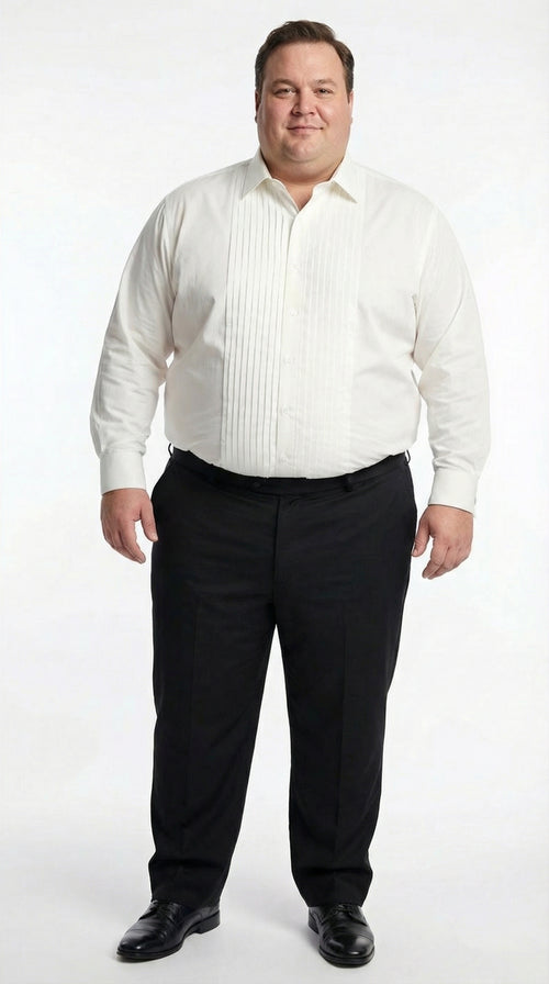 Men’s Ivory Cream Off White  Pleated Tuxedo Dress Shirt | French Cuff Formal Wedding Shirt