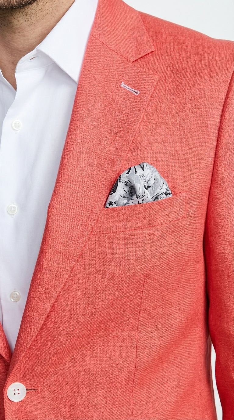 Mens Coral Linen Blazer Sport Coat – Lightweight Summer Linen Jacket for Wedding, Beach Events, Business Casual in Salmon Color