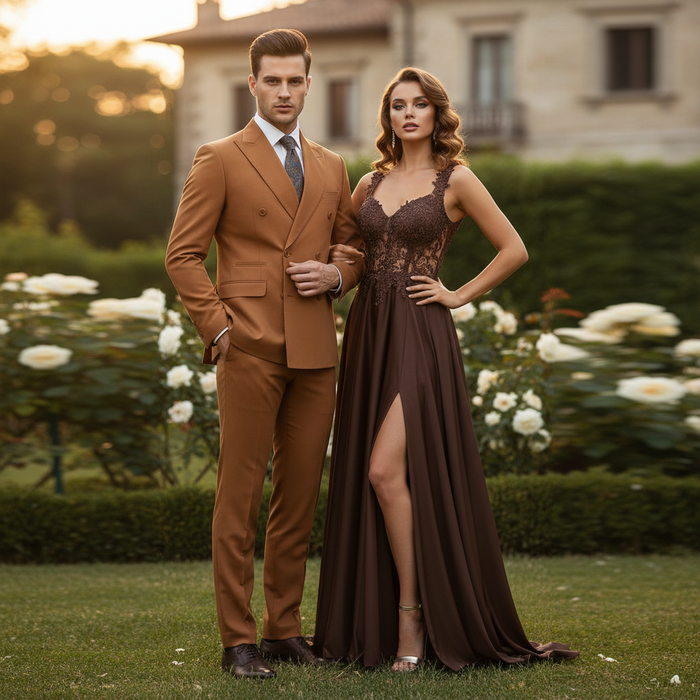 Men’s Vitali Brand Rustish Orange Brown Copper Color Double Breasted Slim Fit Suit USA Men's Outlet