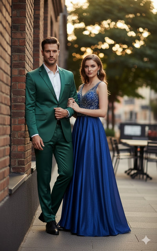 Mens Shiny emerald Green Sateen 2-Piece Slim Fit Suit - Formal Blazer and Pants Set Prom Wedding by USA Men's Outlet