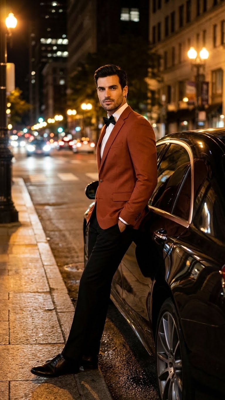 Men’s Brick Copper Rust Color Blazer - Slim Fit Formal and Party Wear Jacket in Burnt Orange Sport Coat USA Men's Outlet