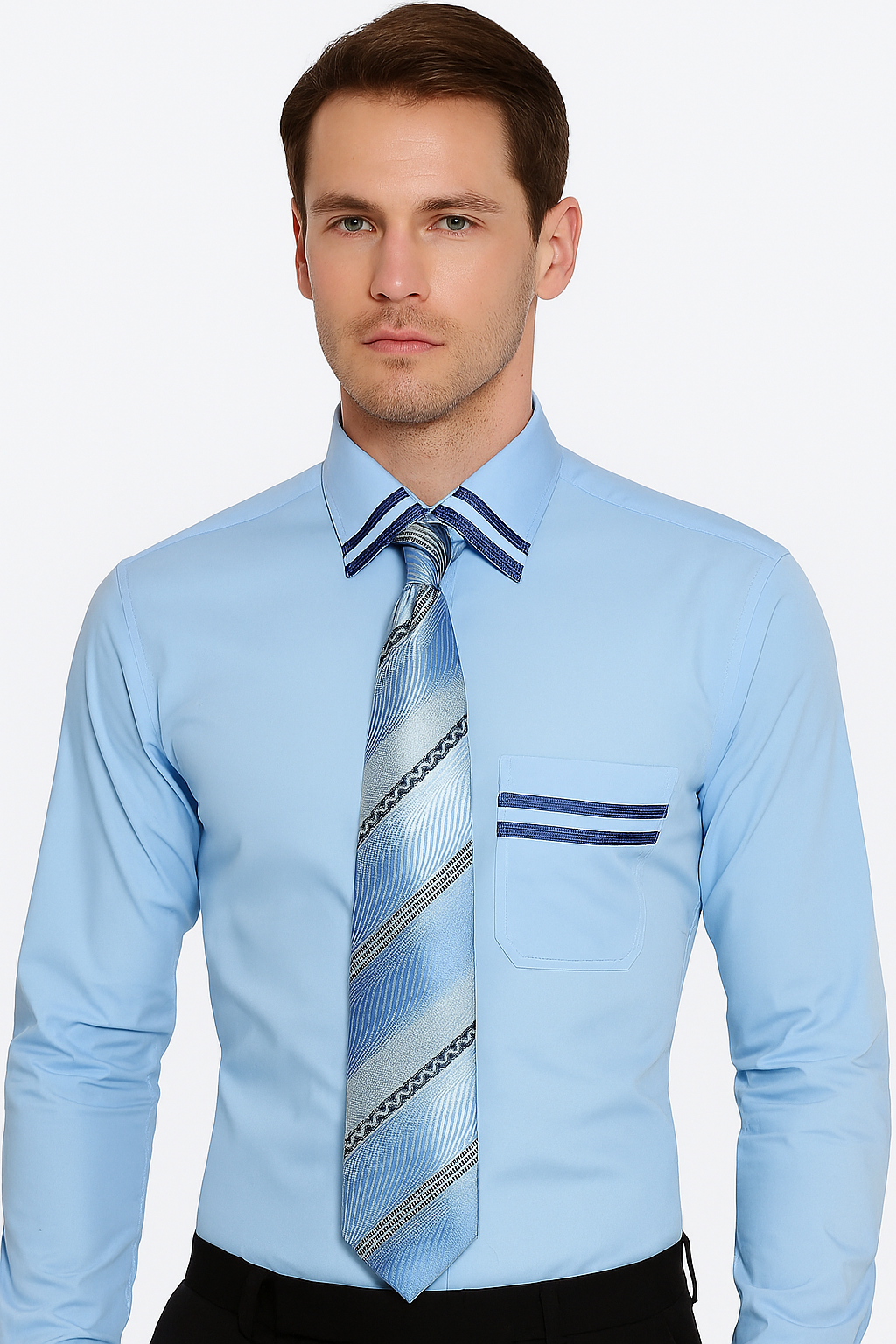 French Cuff With Tie And Handkerchief Style Multi-Color Men's Dress Shirt