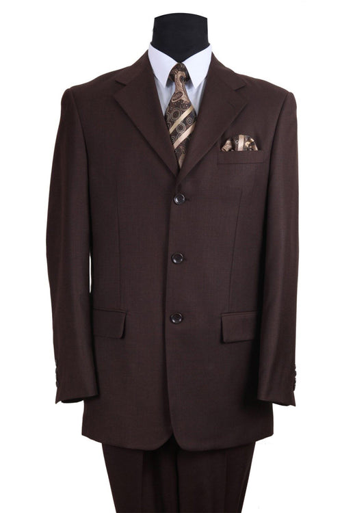 Mens 3 Button Texured Classic Fit Pleated Pant Suit in Brown by Fortino Landiin