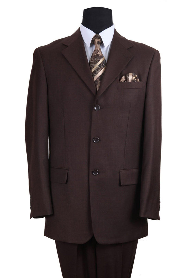 Mens 3 Button Texured Classic Fit Pleated Pant Suit in Brown by Fortino Landiin