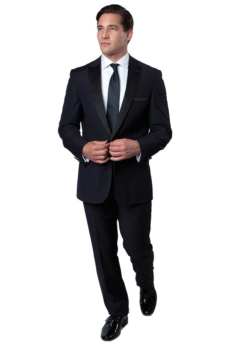 Men's Navy Blue Slim Fit Peak Lapel Tuxedo