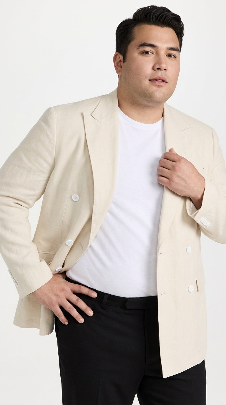 Men’s Cream Double Breasted Blazer – Ivory 6 Button Formal Wedding Sport Coat Off White color
