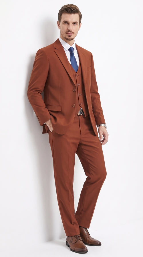 Stacy Adams Burnt Orange Suit – Men’s Rust 3-Piece Wedding & Formal Suit with Vest