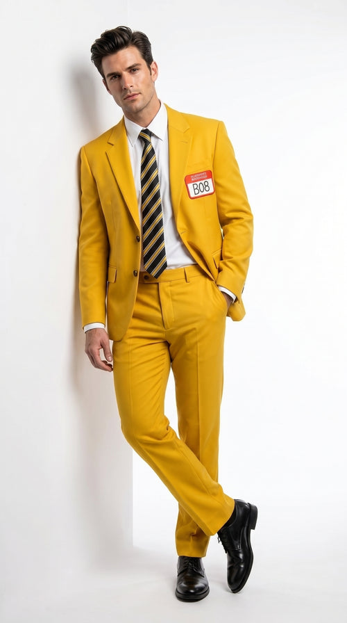 Men’s Beetlejuice Little Head Costume Yellow Suit – Shrinker Inspired 2 Piece Halloween Suit