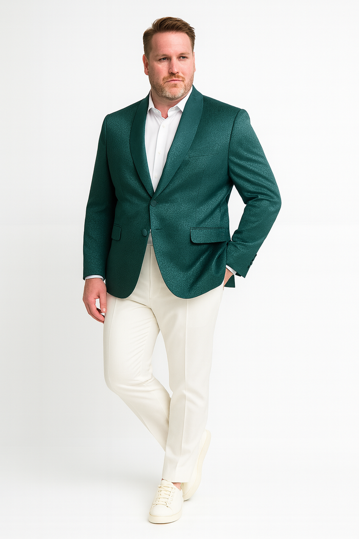Men’s Teal Green Floral Jacquard Blazer - Slim Fit Tuxedo Jacket for Weddings, Proms, and Parties | USA Men's Outlet