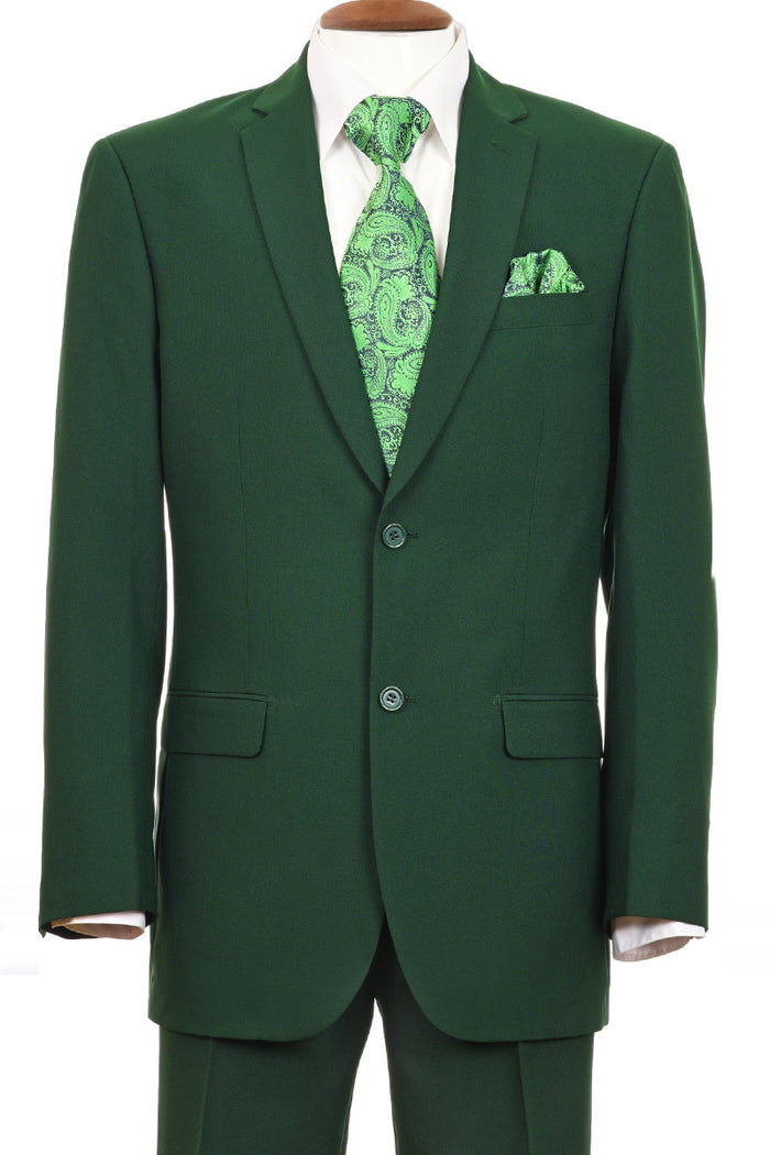 Mens 2 Button Classic Fit Basic Poplin Suit in Emerald Green by Fortino Landiin