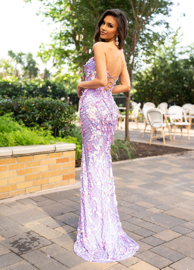 Rachel Allan 70829 Paillette Sequin Strapless Slit Gown