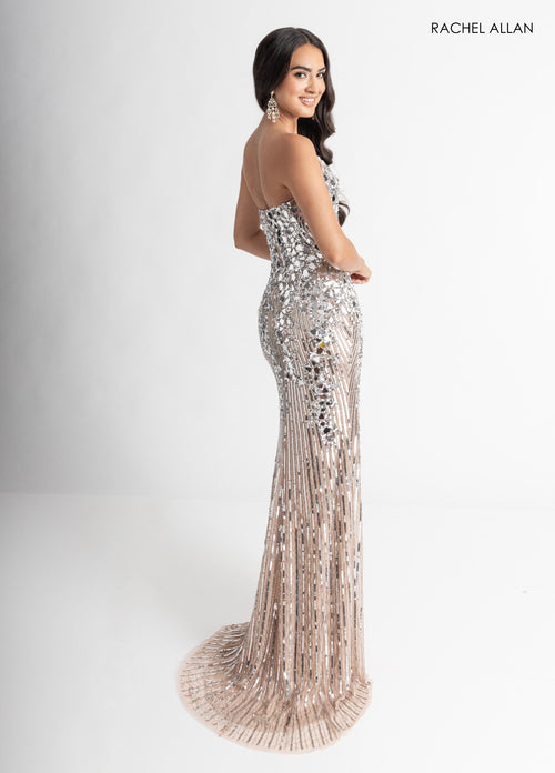 Mirror Strapless Slit Gown by Rachel Allan 70937