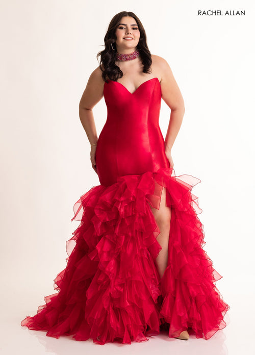 Strapless Ruffled Slit Gown by Rachel Allan 70938