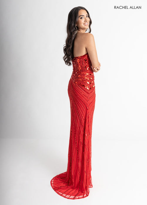 Mirror Strapless Slit Gown by Rachel Allan 70964