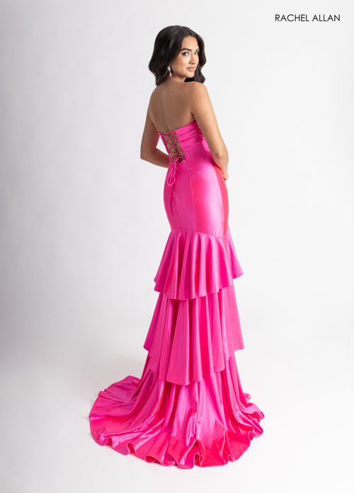 Satin Strapless Slit Gown by Rachel Allan 70987