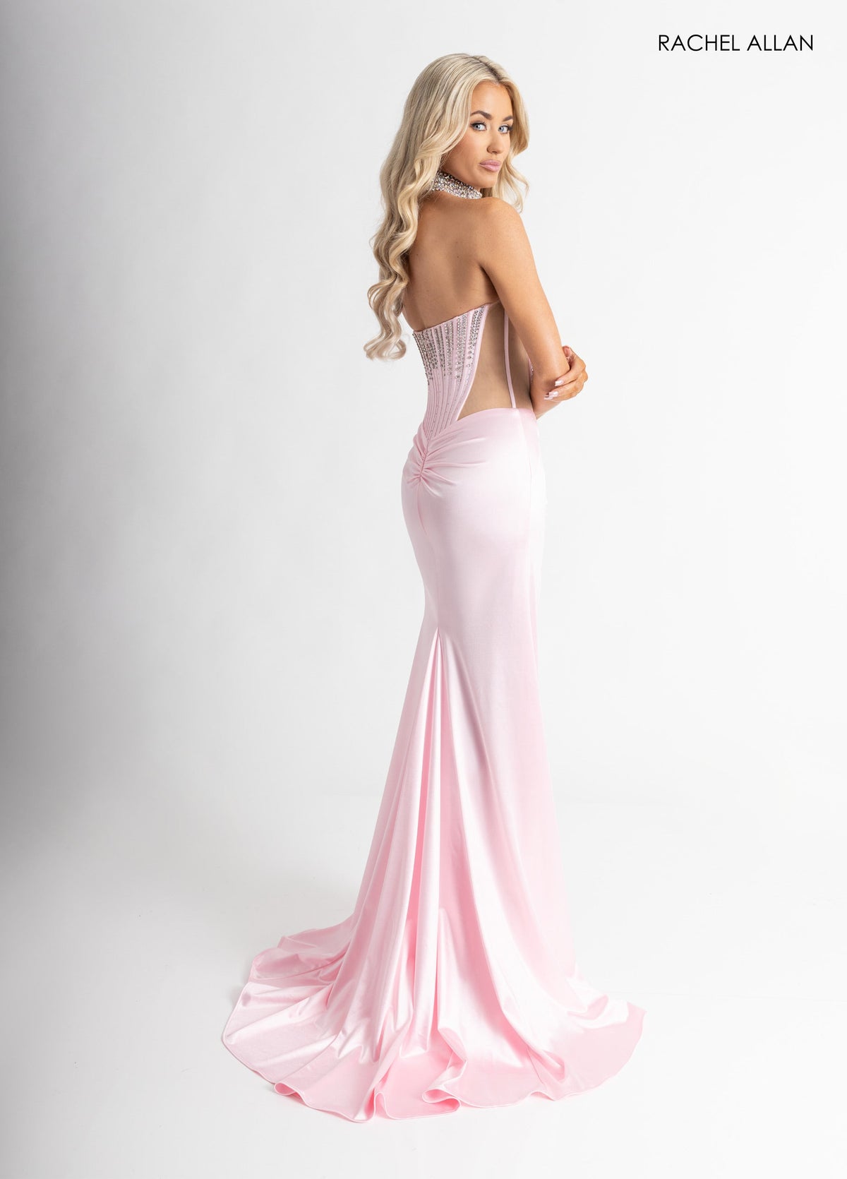 Beaded Strapless Slit Gown by Rachel Allan 70994